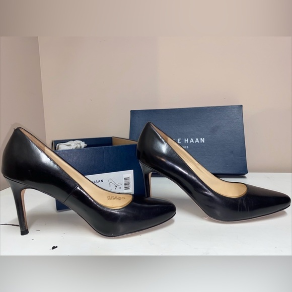 Cole Haan Bethany Almond Toe Dress Pumps Heels 85 mm Black Leather size 7 B - Picture 4 of 5